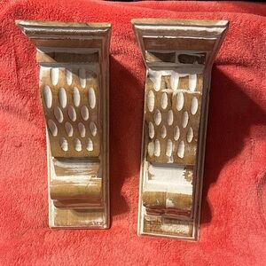CORBELS - Pair of Distressed Whitewashed Wood Corbels NWOT Hand carved India